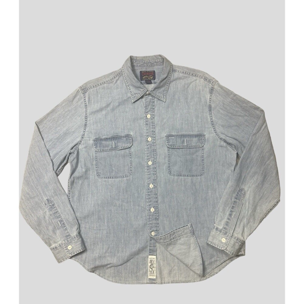 Daniel Cremieux Long Sleeve Blue Denim Chambray Linen LARGE